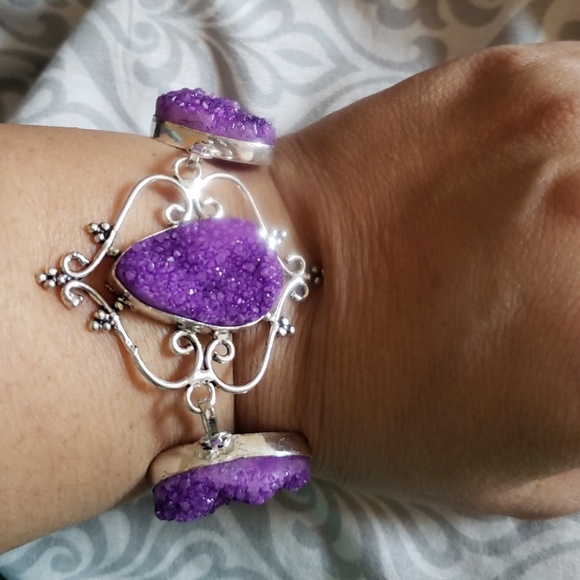 Handcrafted  Purple Druzy Agate bracelet - Picture 1 of 4